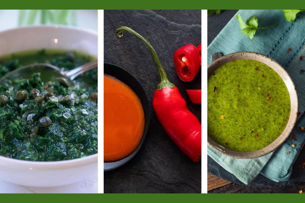 Chimichurri, piri piri and salsa verde sauces