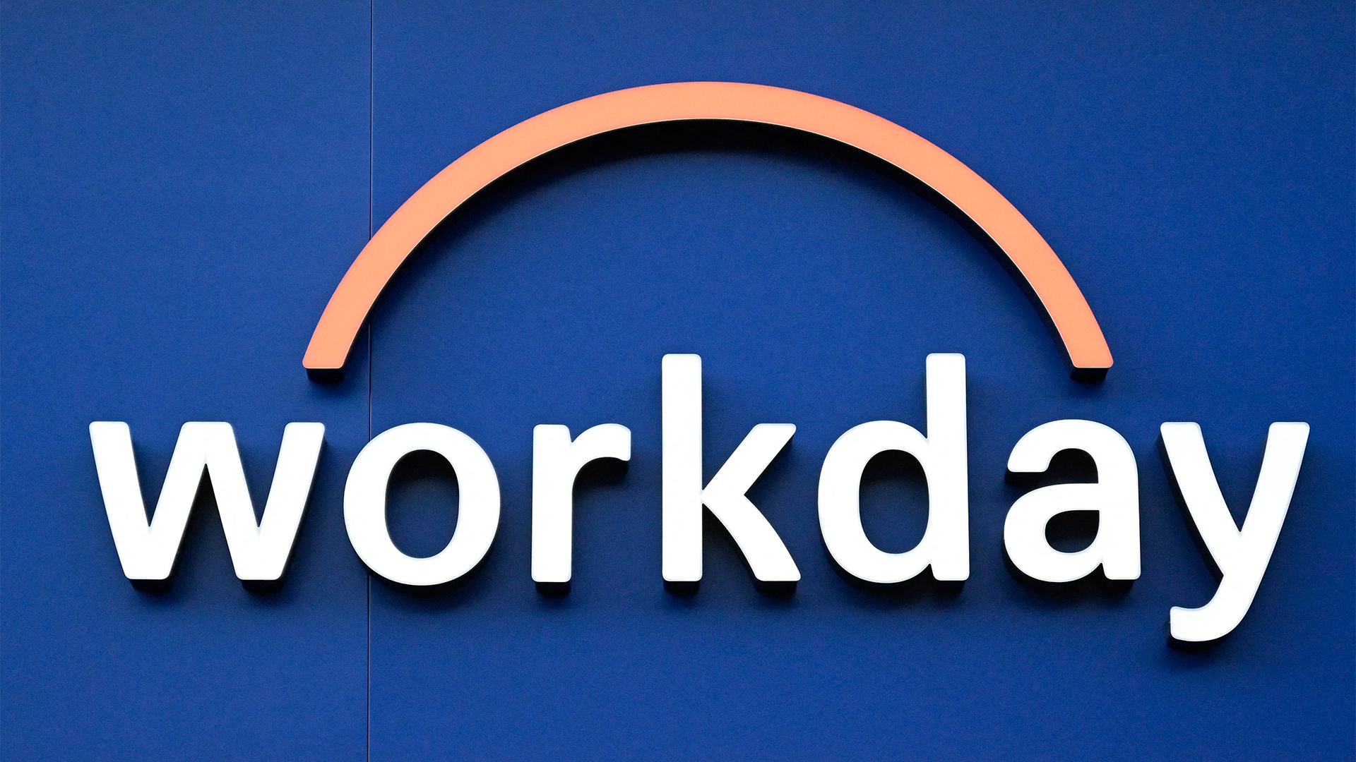Workday logo and branding pictured on a sign at the World Economic Forum (WEF) annual conference in Davos, Switzerland.