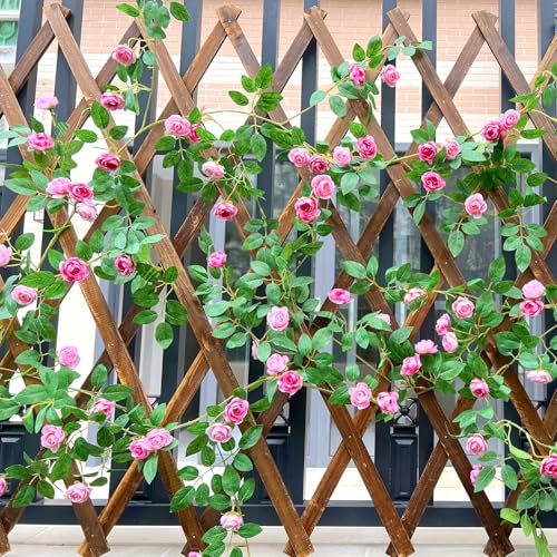 Shyshining 6ft Bendable Pink Rose Flower Garland, Artificial Silk Wild Roses Vine Leaves Hanging Flowers for Wall Fireplace Fence Trellis Wedding Baby Shower Room Home Spring Summer Decor(2pc)