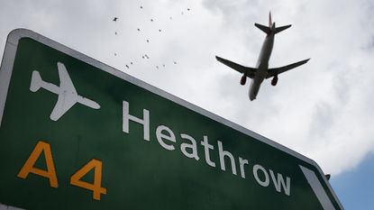 An airliner comes in to land at Heathrow Airport