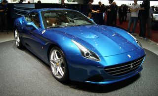 Blue Ferrari California T on display