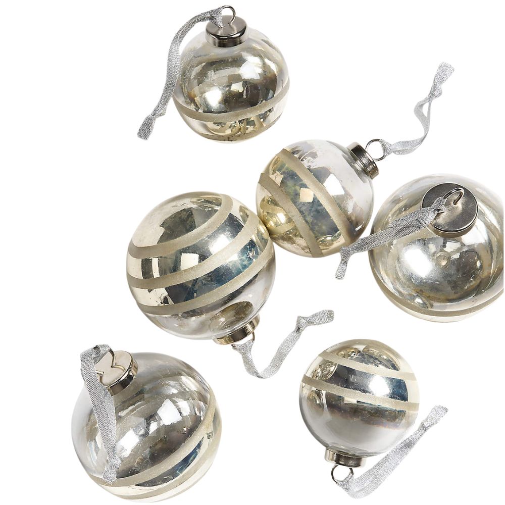 Antique Pewter Banded Glass Tree Ornaments