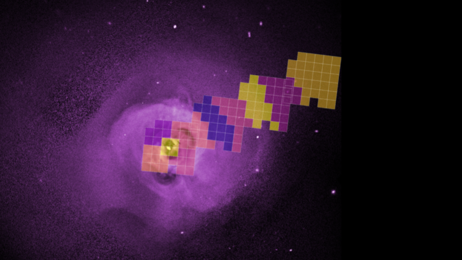 Gas velocities in the Perseus galaxy cluster. The yellow squares indicate the most rapidly moving gas.