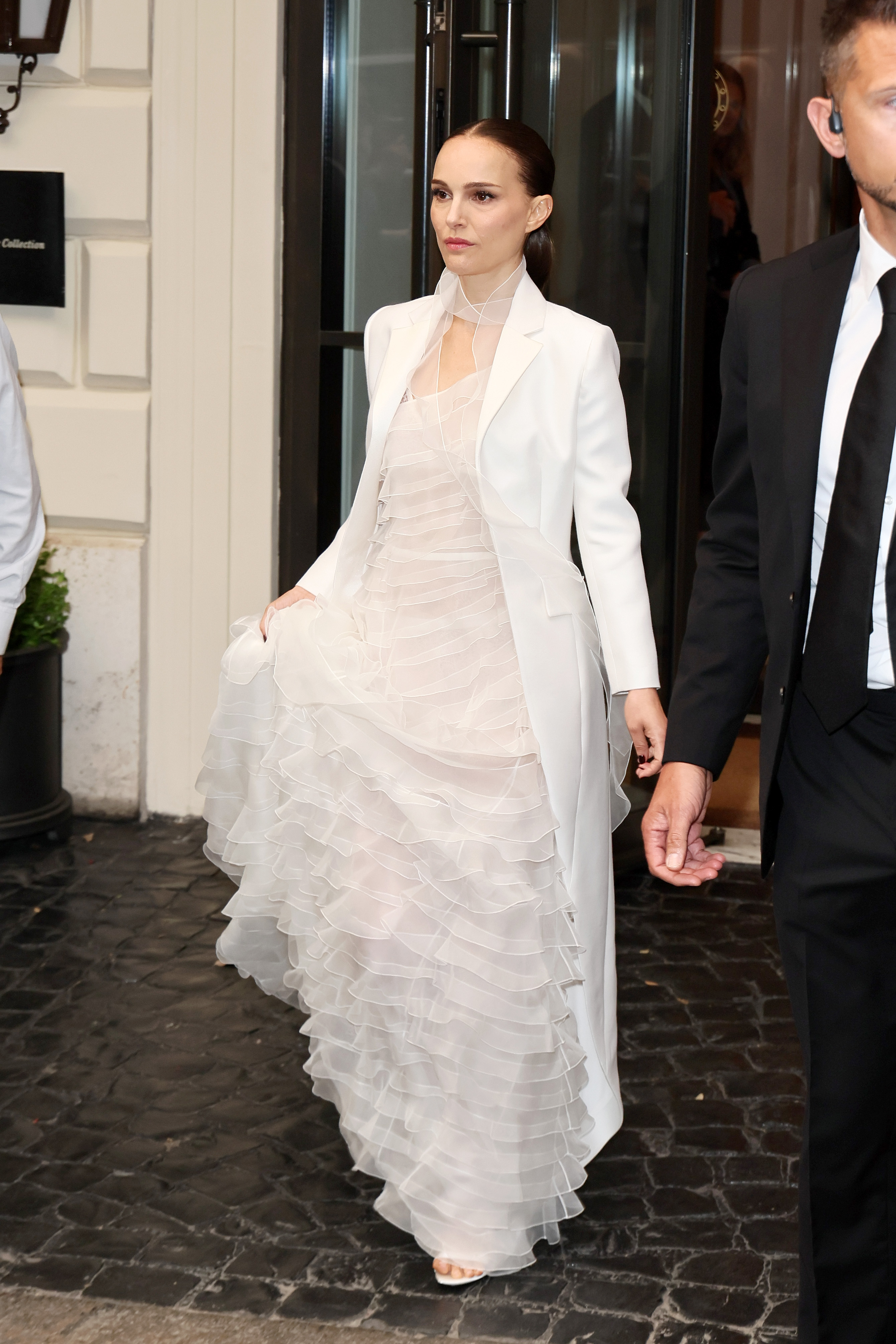 Natalie Portman is seen at Dior Cruise 2025 at Hotel Eden on May 27, 2025 in Rome, Italy