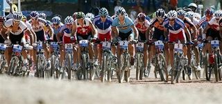 The start of the men's Olympic mountain bike race in 2004.