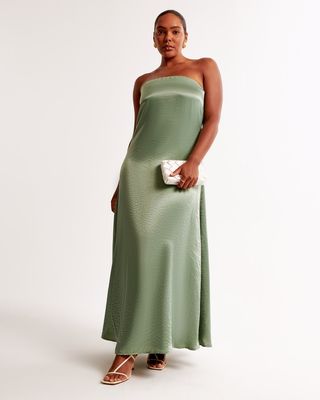 Abercrombie & Fitch + Strapless Pleat Release Midi Dress