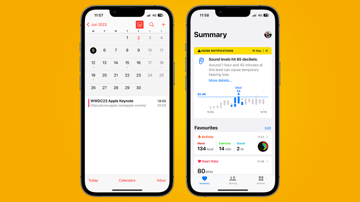 Health and Calendar app on iPhone 13 Pro