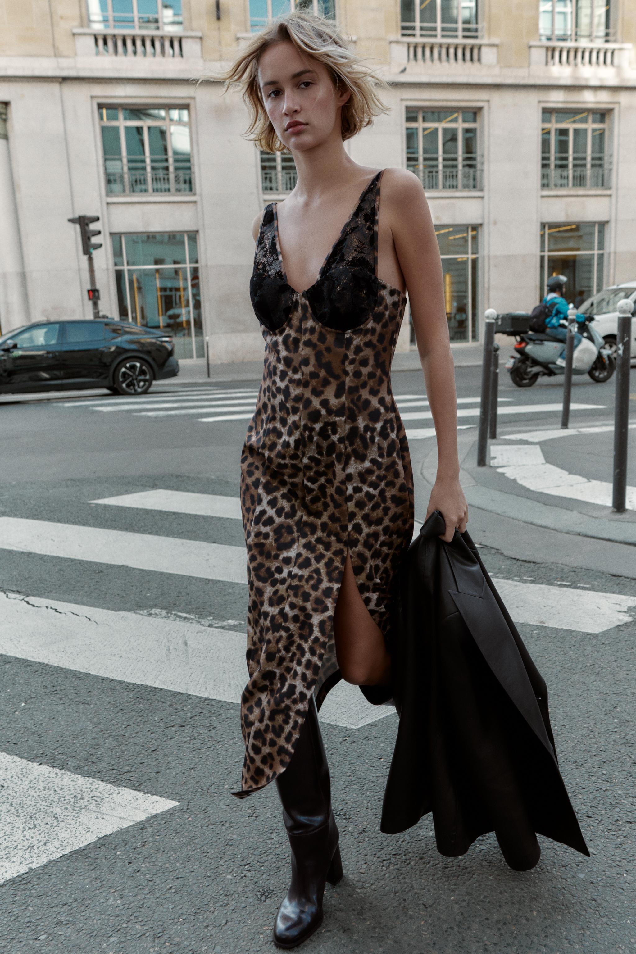 Animal Print Lace Midi Dress