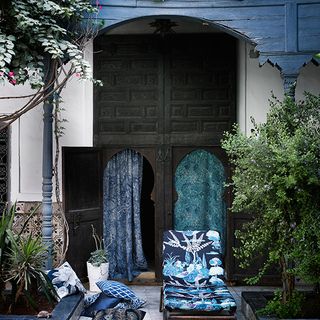 terrace garden with fanciful floral fabrics