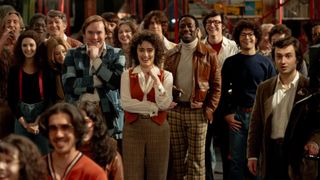 the cast of the movie saturday night as the original writers and cast members of snl including rachel sennott as rosie schuster and larmorne morris at garrett morris