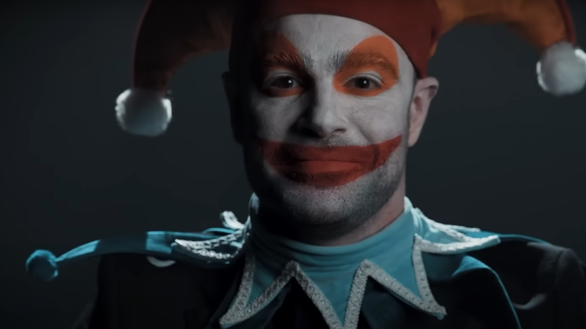 A screenshot of the live-action Balatro trailer "Friend of Jimbo", with only Jimbo's face in the frame