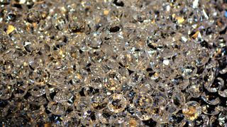 A pile of synthetic diamonds close up.