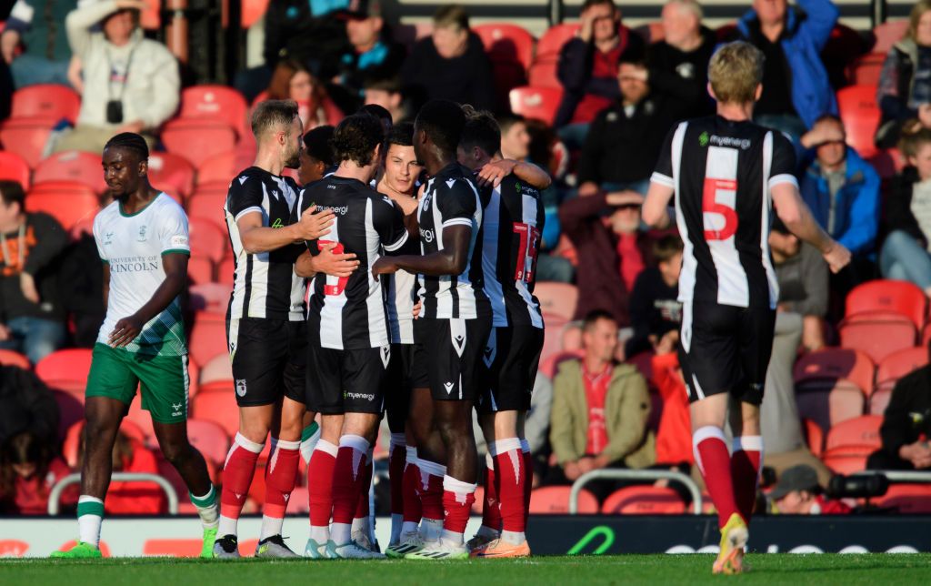 Grimsby Town season preview 2023/24 Grimsby Town&#039;s Alex Hunt celebrates scoring the opening goal with team-mates during the pre-season friendly match between Grimsby Town and Lincoln City at Blundell Park on July 25, 2023 in Grimsby, England. (Photo by Chris Vaughan - CameraSport via Getty Images)