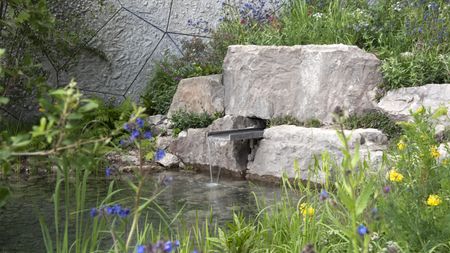 Water rill leading to a pond in a garden