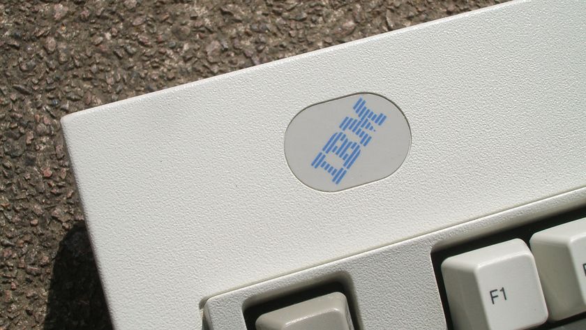 IBM Model M 1391406 (Greenock, UK ISO 1996) — blue label IBM logo in the top right of the keyboard.