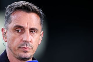 Gary Neville during the Premier League match between Burnley FC and Manchester City at Turf Moor on August 11, 2023 in Burnley, England. (Photo by Robbie Jay Barratt - AMA/Getty Images) Manchester United