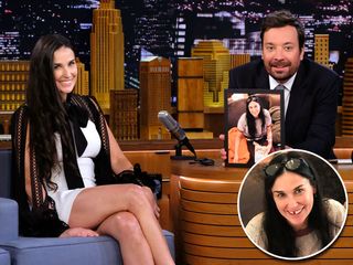 Actress Demi Moore discussing her missing teeth on &quot;The Tonight Show&quot; on June 12, 2017.