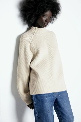 Rib-Knit Mock Turtleneck Sweater