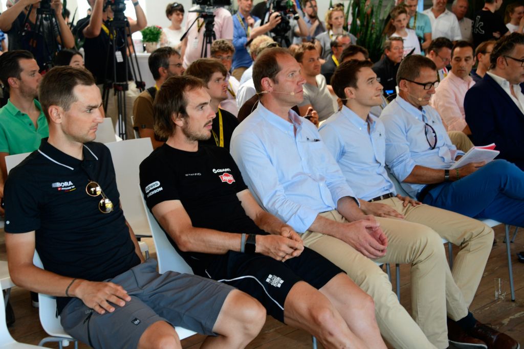 Paul Voss, John Degenkolb, Christian Prudhomme, Claude Rach and Yann Le Moenner at the presentation