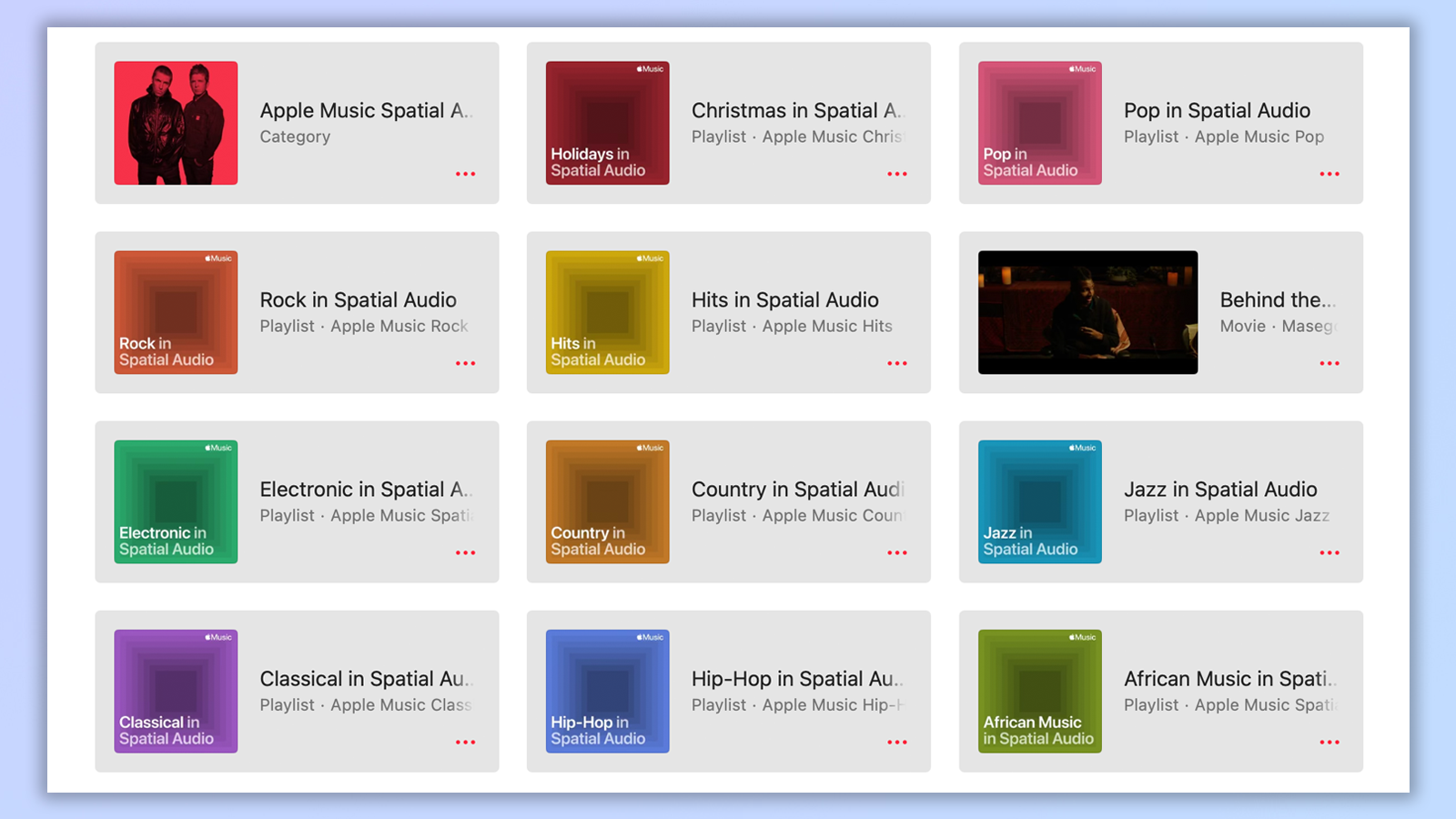 a screenshot of the apple music spatial audio dolby atmos playlists in apple music