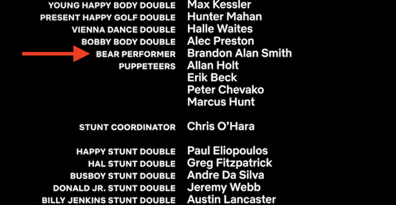 Happy Gilmore 2 credits showing who was in the bear suit