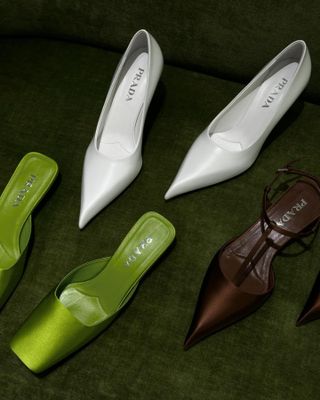 A mix of different Prada spring/summer 2024 satin shoes.