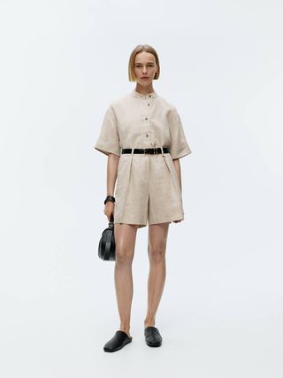 High Waist Linen Shorts - Beige - Arket Gb