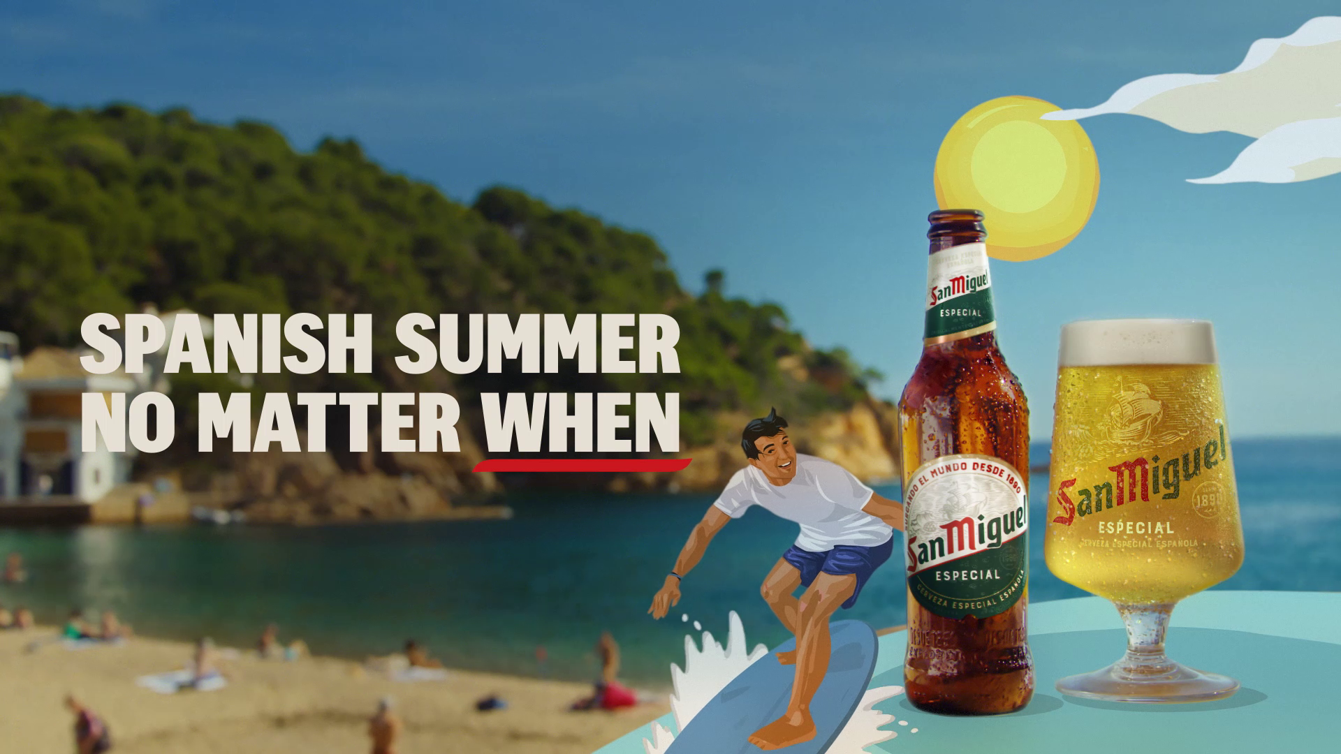 San Miguel advert that says 'Spanish summer no matter when'