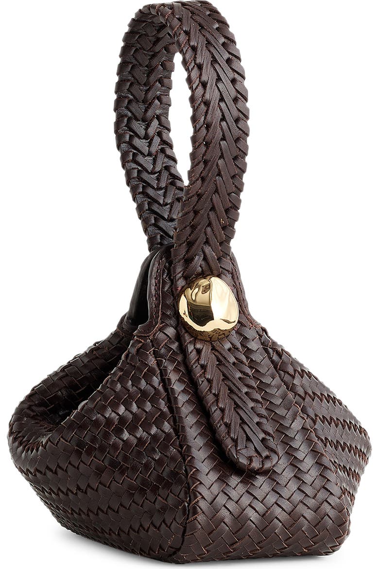 The Sculpted Metal Woven Leather Wristlet Bag