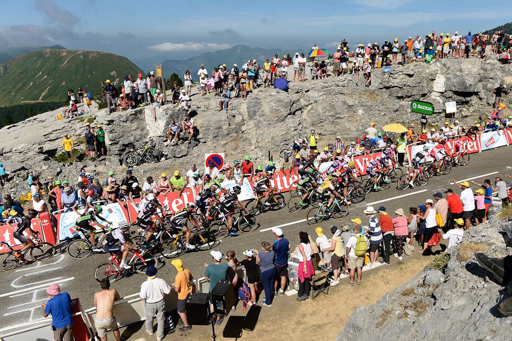 Crowds watch riders on the final climb.