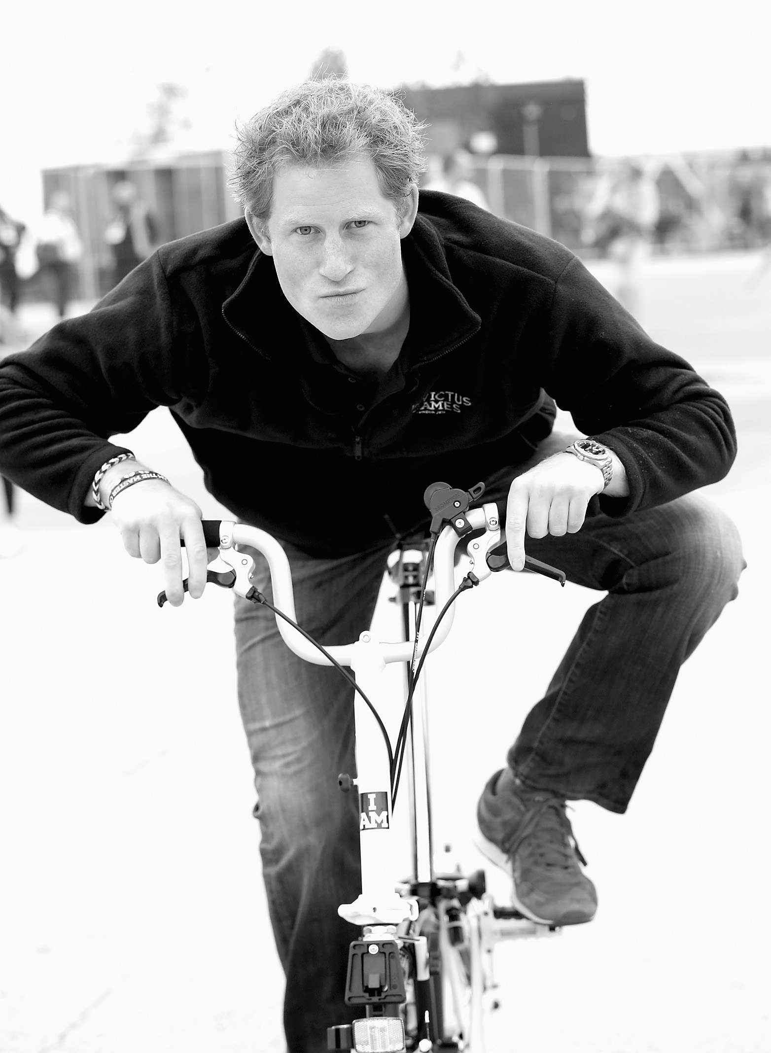 Prince Harry on a Brompton bike
