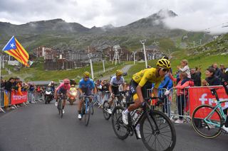 Eventual 2019 Tour de France winner Egan Bernal (Team Ineos) climbs to the finish of stage 20 at Val Thorens on his Lightweight wheels