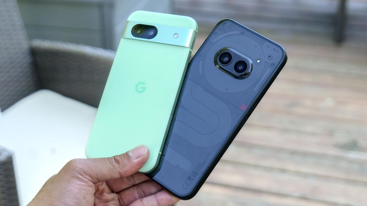 Pixel 8a vs Nothing Phone 2a side-by-side in the hand.