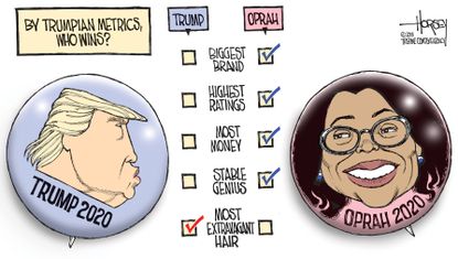 Political cartoon U.S. Oprah 2020 Trump 2020 Hollywood presidency