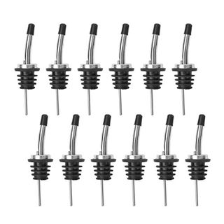 Aozita 12 Pack Classic Bottle Pourers, Stainless Steel Liquor Pour Spouts Tapered Spout - Liquor Pourers With Rubber Dust Caps for Alcohol, Olive Oil,bar Bartender Accessories