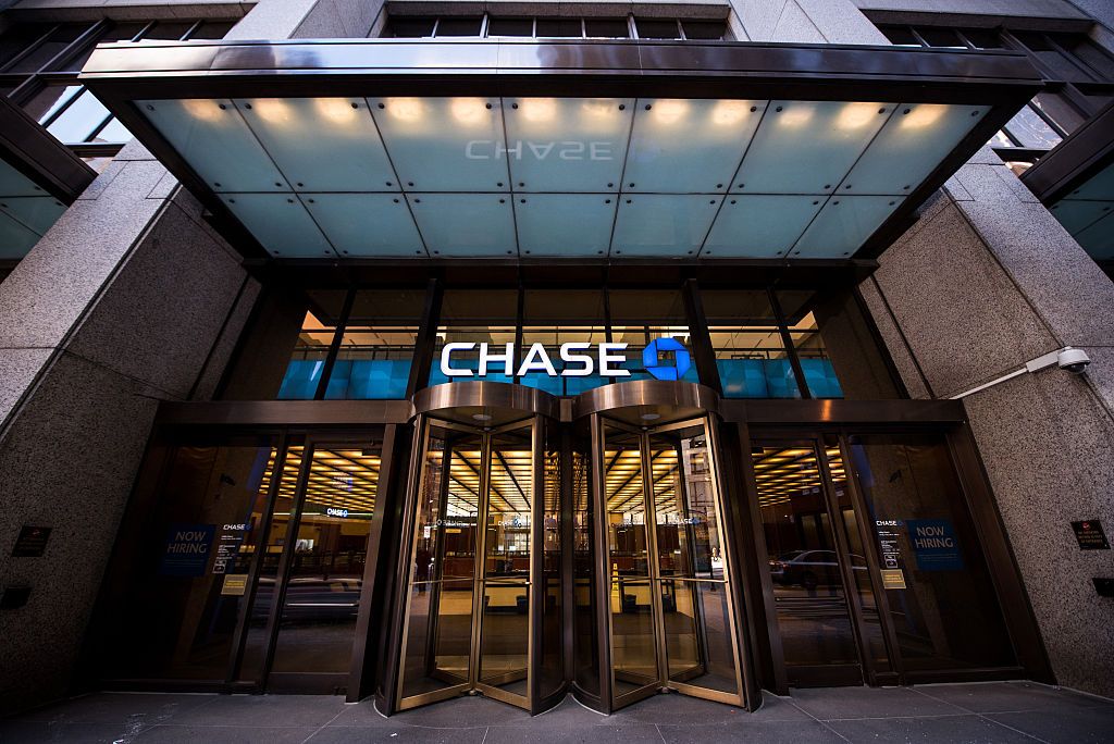 Signage is displayed at a JPMorgan Chase &amp; Co. bank branch in Chicago, Illinois, U.S