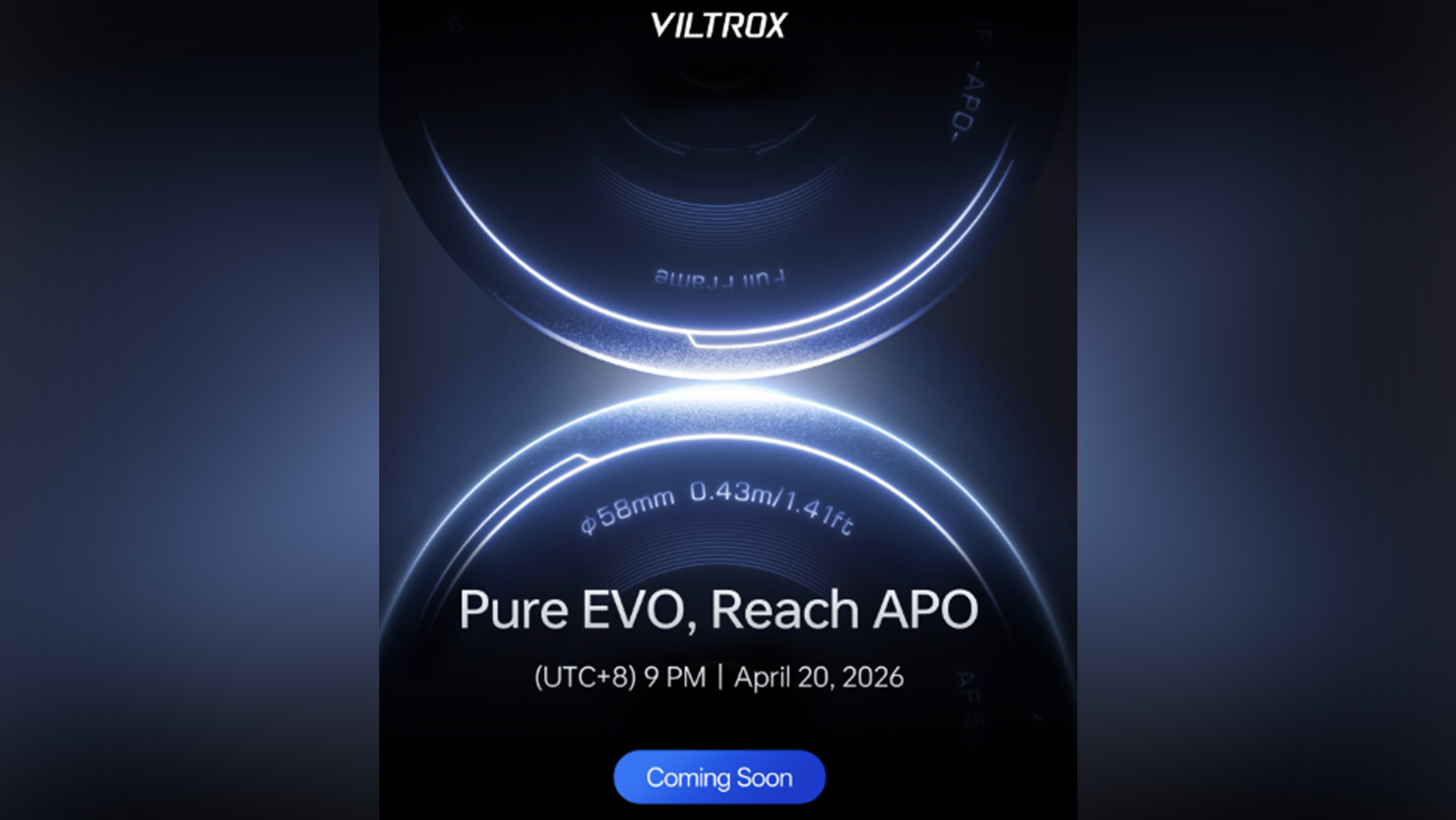 An advert for a new Viltrox camera lens.