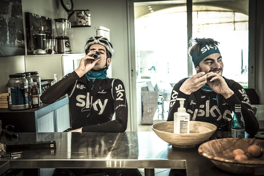 Pre-ride coffees for Wout Poels and Jon Dibben at the house