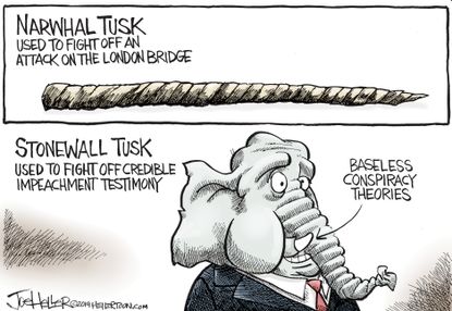 Political Cartoon U.S. London Brudhe Narwhal Tusk GOP Stonewall Elephant Tusk