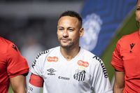 SANTOS, BRAZIL - APRIL 16: Neymar of Santos looks on before a Brasileirao 2025 match between Santos and Atletico Mineiro at Urbano Caldeira Stadium (Vila Belmiro) on April 16, 2025 in Santos, Brazil. (Photo by Abner Dourado/Sports Press Photo/Getty Images)