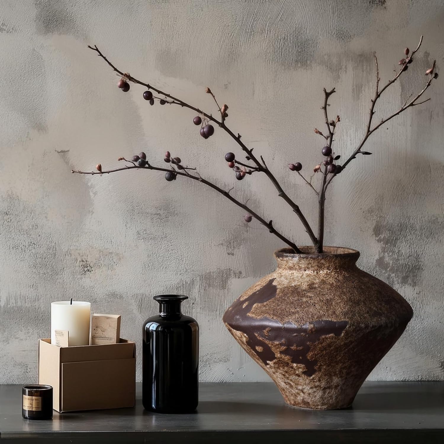 Wabi Sabi Rusty Vintage Vase, 6.1" Tall Wabi Sabi Decor Rustic Farmhouse Pottery Vase for Centerpiece, Textured Pottery Flower Vases for Home Decorative, Table, Living Room, Bedroom, Bathroom, Kitchen