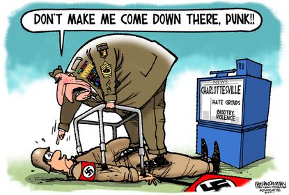 Political cartoon U.S. Charlottesville WWII veterans Nazi
