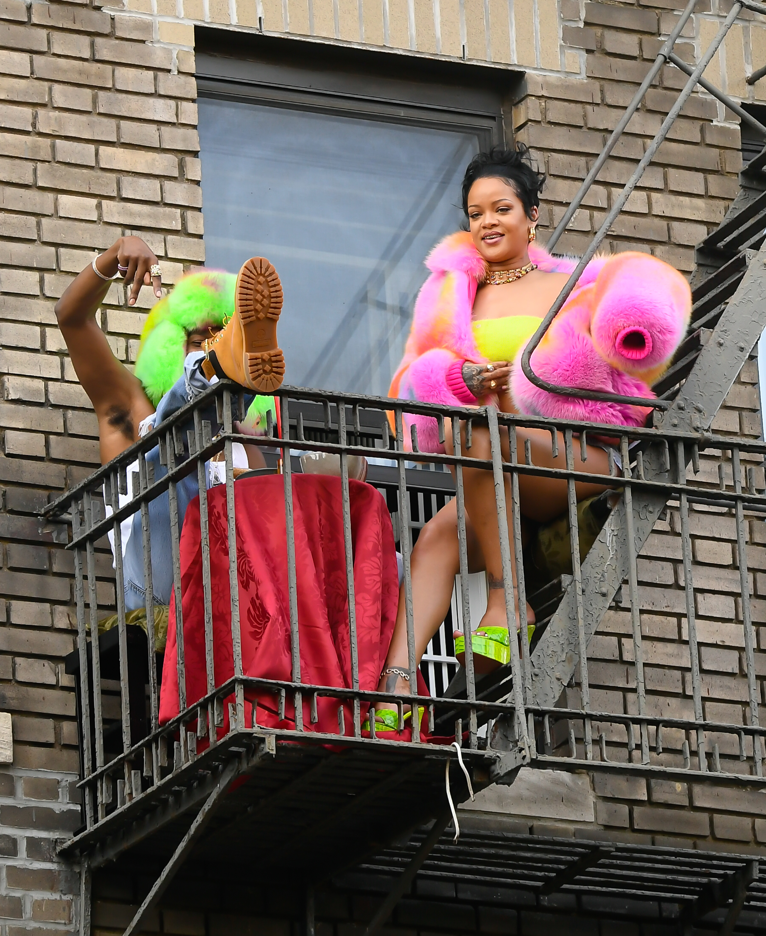 NEW YORK, NY - JULY 11: Rihanna (R) and A$AP Rocky are seen filming a music video in the Bronx on July 11, 2021 in New York City. (Photo by Raymond Hall/GC Images)