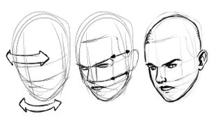 How to draw a face: Three heads tilted in three quarter view