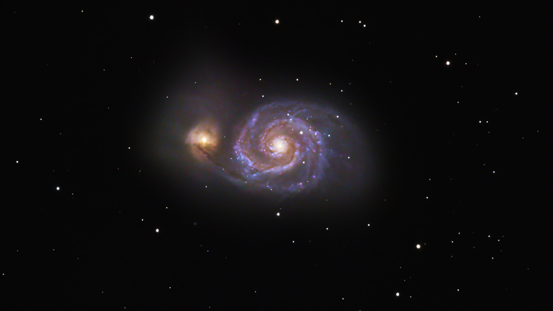 The M51 Whirlpool galaxy photographed with the ZWO Seestar S50 smart telescope and processed in Pixinsight