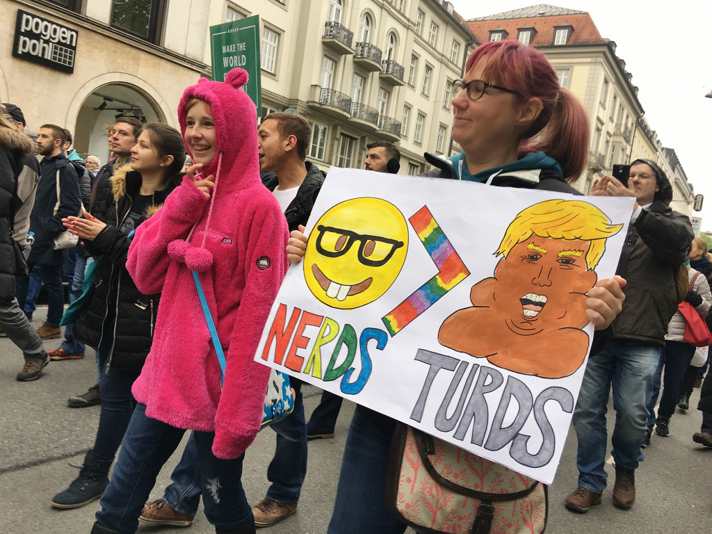 People protest against the statements and polices of President Donald Trump and his administration that deride scientific research deemed inconvenient for Trump's political agenda.