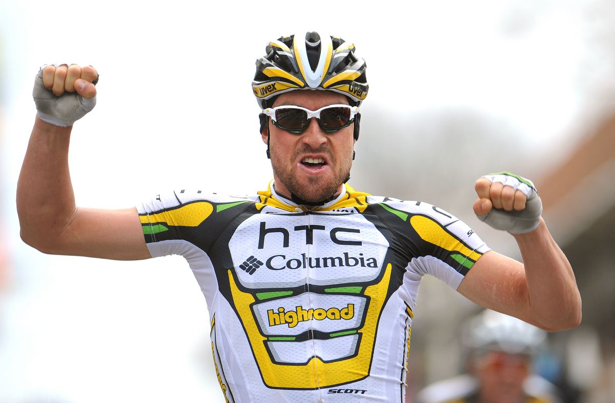 Bernie Eisel celebrating his 2009 Gent-Wevelgem victory