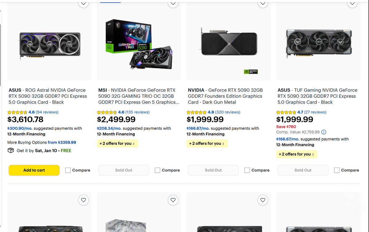 RTX 5090 prices on Best Buy during RAM crisis