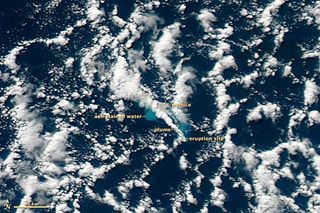 Taken in the afternoon on July 19, 2012, this NASA MODIS image reveals the Havre Seamount eruption, including the gray pumice, ash-stained water and the volcanic plume. [Wild Volcano Images]