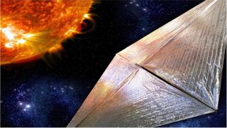 A solar sail faces the sun in space